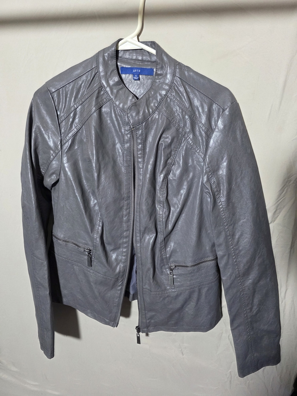 Apt. 9 Gray Leather Bomber Jacket